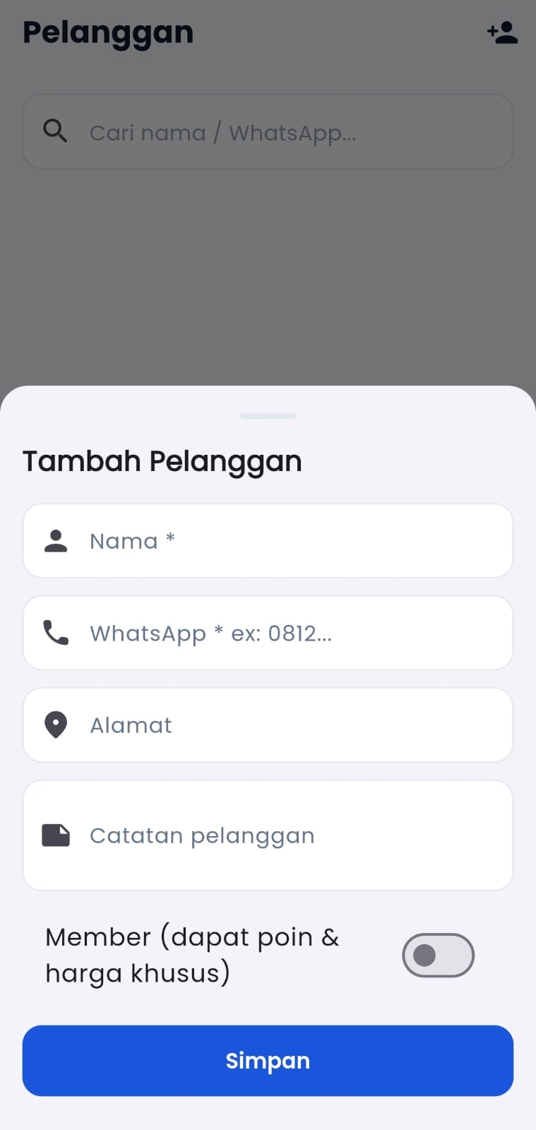 Preview tambah pelanggan King Laundry Pro
